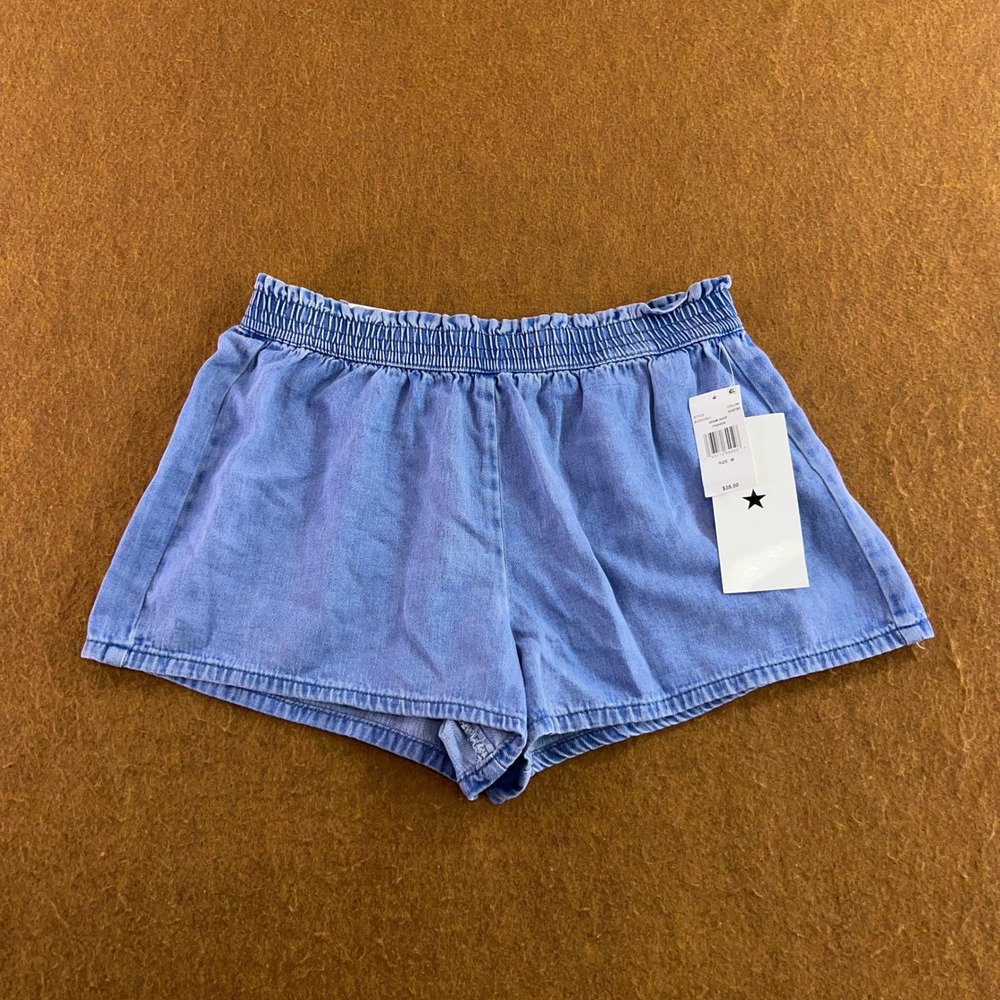 Vanilla Star Womens Medium Blue Kostas Smocked Waist Denim Shorts NWT